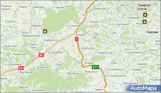 mapa Głogoczów, Głogoczów na mapie Targeo