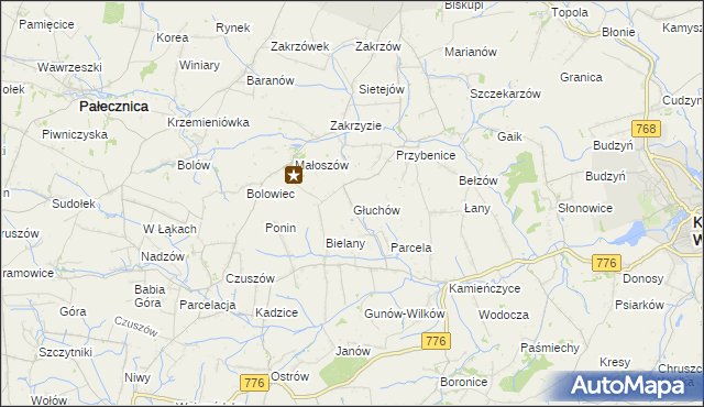 mapa Głuchów gmina Kazimierza Wielka, Głuchów gmina Kazimierza Wielka na mapie Targeo