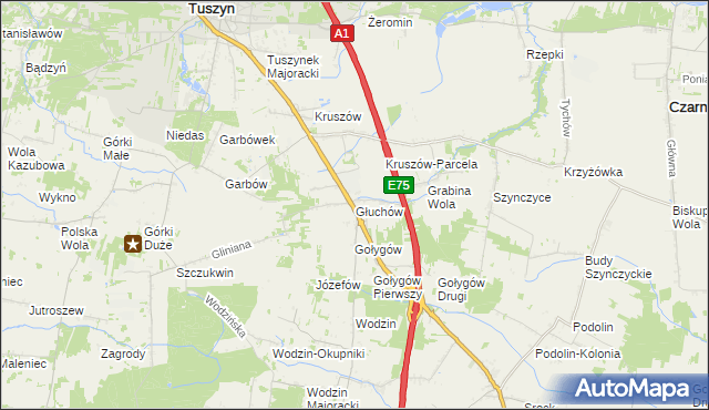 mapa Głuchów gmina Tuszyn, Głuchów gmina Tuszyn na mapie Targeo