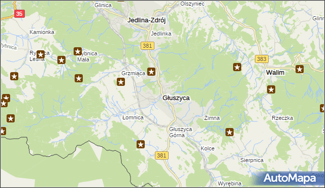 mapa Głuszyca powiat wałbrzyski, Głuszyca powiat wałbrzyski na mapie Targeo