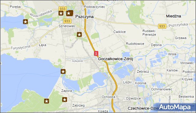 mapa Goczałkowice-Zdrój, Goczałkowice-Zdrój na mapie Targeo