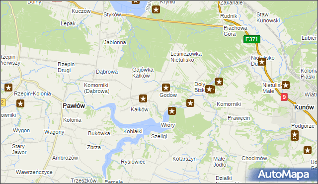 mapa Godów gmina Pawłów, Godów gmina Pawłów na mapie Targeo