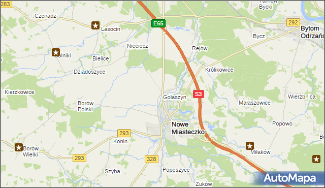 mapa Gołaszyn gmina Nowe Miasteczko, Gołaszyn gmina Nowe Miasteczko na mapie Targeo