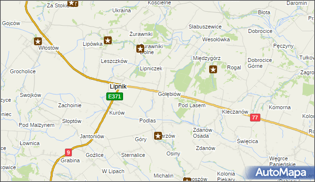 mapa Gołębiów gmina Lipnik, Gołębiów gmina Lipnik na mapie Targeo