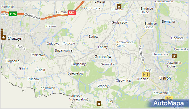 mapa Goleszów powiat cieszyński, Goleszów powiat cieszyński na mapie Targeo