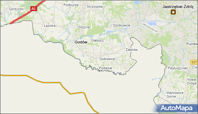 mapa Gołkowice gmina Godów, Gołkowice gmina Godów na mapie Targeo