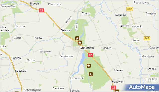 mapa Gołuchów powiat pleszewski, Gołuchów powiat pleszewski na mapie Targeo