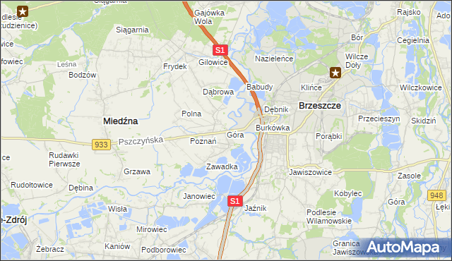 mapa Góra gmina Miedźna, Góra gmina Miedźna na mapie Targeo