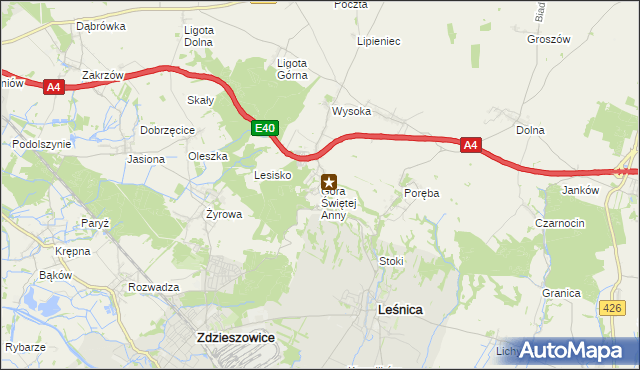 mapa Góra Świętej Anny gmina Leśnica, Góra Świętej Anny gmina Leśnica na mapie Targeo