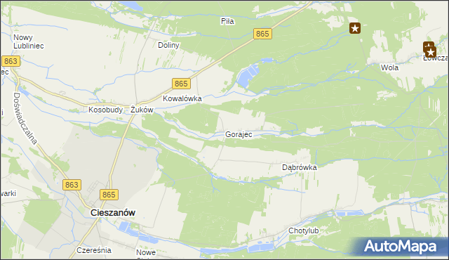mapa Gorajec gmina Cieszanów, Gorajec gmina Cieszanów na mapie Targeo