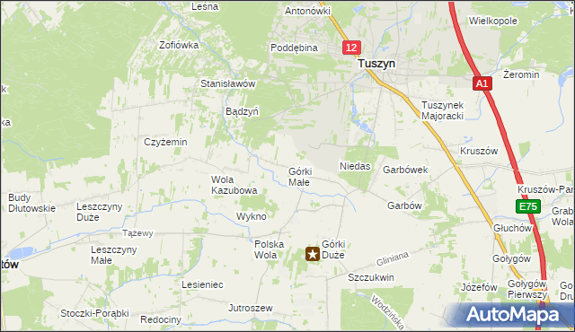 mapa Górki Małe gmina Tuszyn, Górki Małe gmina Tuszyn na mapie Targeo
