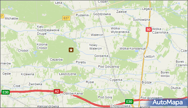mapa Gorzanka, Gorzanka na mapie Targeo