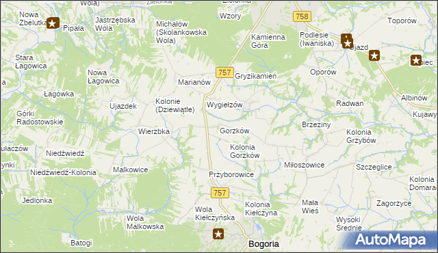 mapa Gorzków gmina Bogoria, Gorzków gmina Bogoria na mapie Targeo