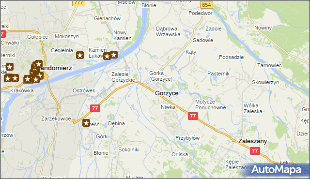 mapa Gorzyce powiat tarnobrzeski, Gorzyce powiat tarnobrzeski na mapie Targeo