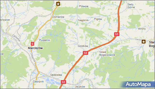 mapa Gostków gmina Stare Bogaczowice, Gostków gmina Stare Bogaczowice na mapie Targeo