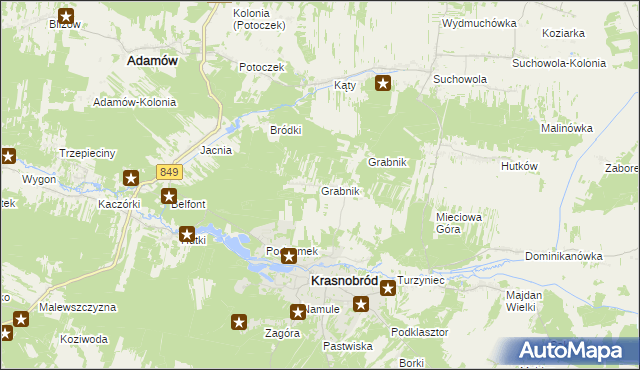 mapa Grabnik gmina Krasnobród, Grabnik gmina Krasnobród na mapie Targeo