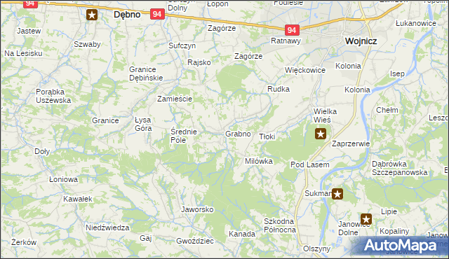 mapa Grabno gmina Wojnicz, Grabno gmina Wojnicz na mapie Targeo