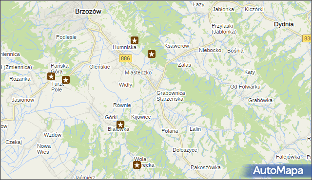 mapa Grabownica Starzeńska, Grabownica Starzeńska na mapie Targeo