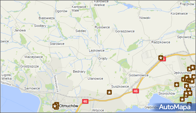 mapa Grądy gmina Otmuchów, Grądy gmina Otmuchów na mapie Targeo