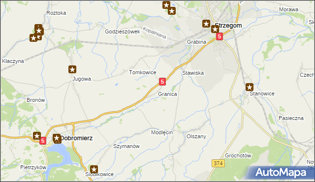 mapa Granica gmina Strzegom, Granica gmina Strzegom na mapie Targeo