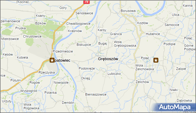 mapa Gręboszów powiat dąbrowski, Gręboszów powiat dąbrowski na mapie Targeo