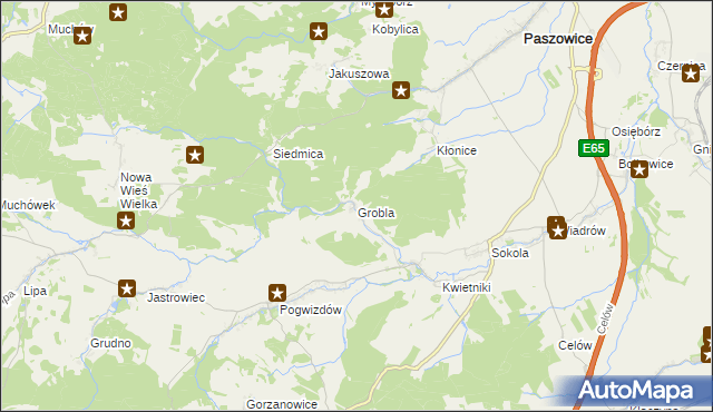 mapa Grobla gmina Paszowice, Grobla gmina Paszowice na mapie Targeo