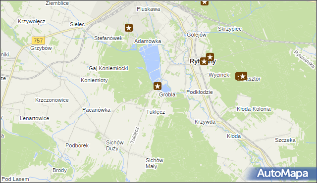 mapa Grobla gmina Rytwiany, Grobla gmina Rytwiany na mapie Targeo
