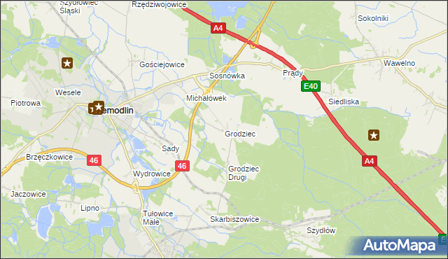 mapa Grodziec gmina Niemodlin, Grodziec gmina Niemodlin na mapie Targeo
