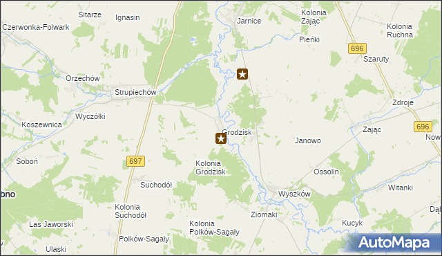 mapa Grodzisk gmina Grębków, Grodzisk gmina Grębków na mapie Targeo