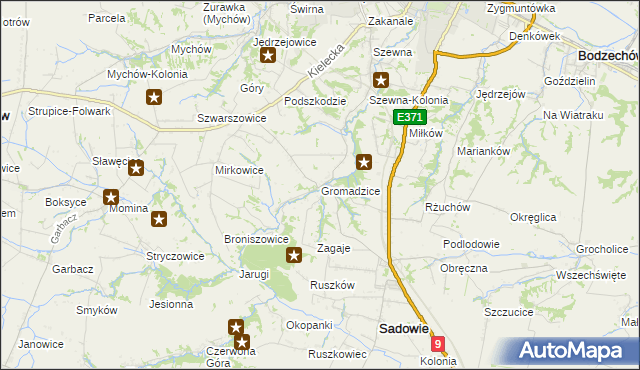 mapa Gromadzice gmina Bodzechów, Gromadzice gmina Bodzechów na mapie Targeo