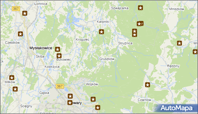 mapa Gruszków gmina Mysłakowice, Gruszków gmina Mysłakowice na mapie Targeo