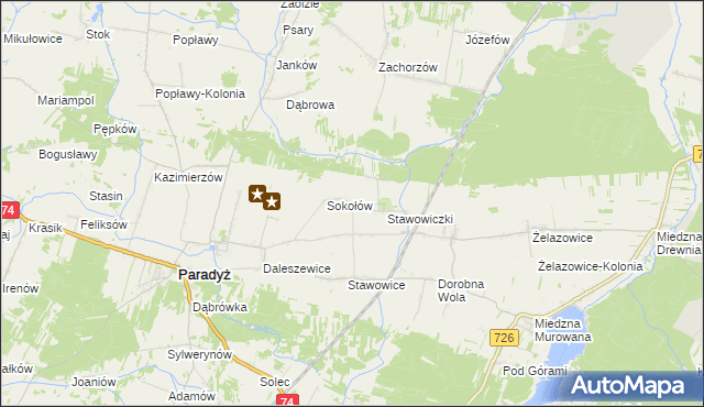 mapa Grzymałów gmina Paradyż, Grzymałów gmina Paradyż na mapie Targeo