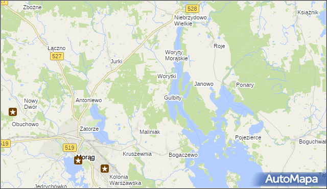 mapa Gulbity gmina Morąg, Gulbity gmina Morąg na mapie Targeo