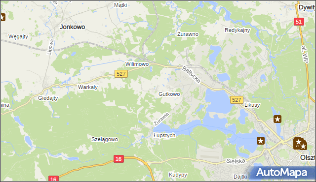 mapa Gutkowo gmina Jonkowo, Gutkowo gmina Jonkowo na mapie Targeo