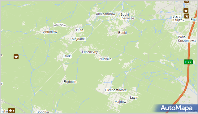 mapa Hucisko gmina Szydłowiec, Hucisko gmina Szydłowiec na mapie Targeo