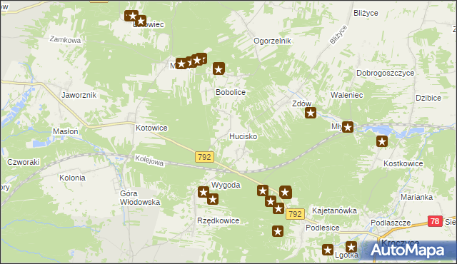 mapa Hucisko gmina Włodowice, Hucisko gmina Włodowice na mapie Targeo