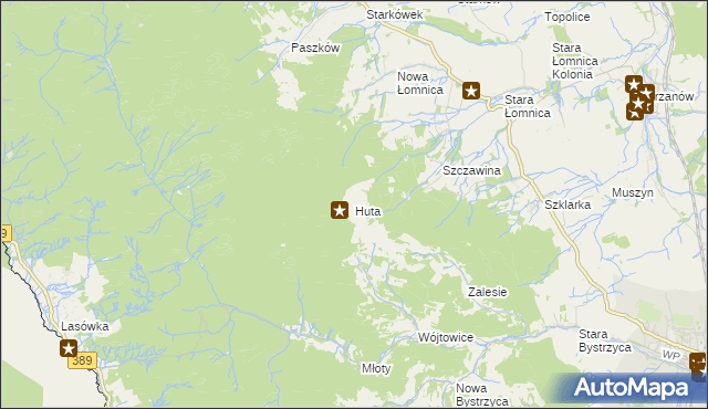 mapa Huta gmina Bystrzyca Kłodzka, Huta gmina Bystrzyca Kłodzka na mapie Targeo