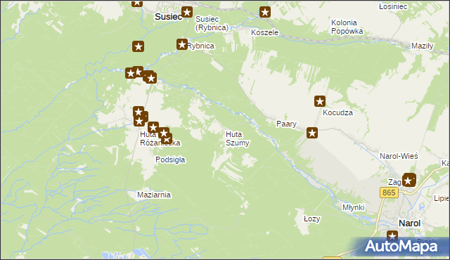 mapa Huta Szumy, Huta Szumy na mapie Targeo