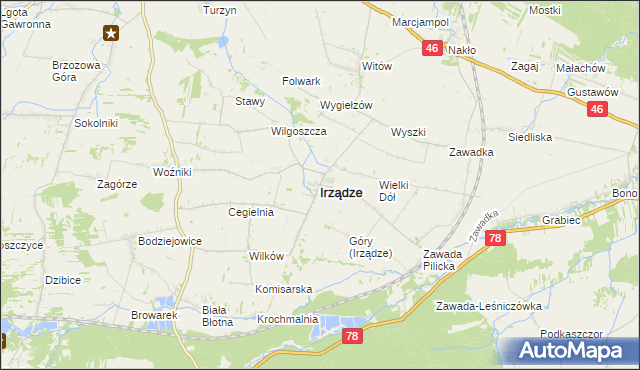 mapa Irządze powiat zawierciański, Irządze powiat zawierciański na mapie Targeo