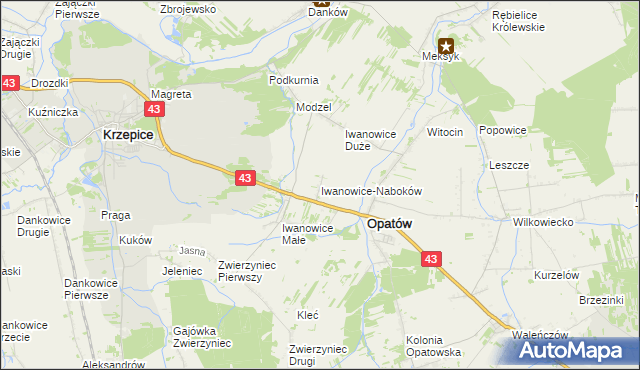 mapa Iwanowice-Naboków, Iwanowice-Naboków na mapie Targeo