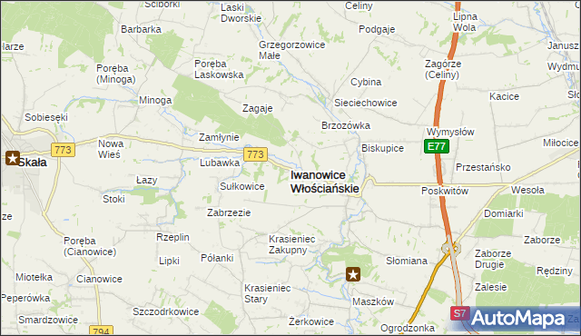 mapa Iwanowice Włościańskie, Iwanowice Włościańskie na mapie Targeo