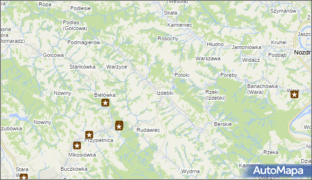 mapa Izdebki gmina Nozdrzec, Izdebki gmina Nozdrzec na mapie Targeo