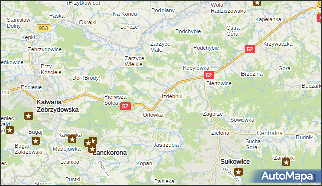 mapa Izdebnik gmina Lanckorona, Izdebnik gmina Lanckorona na mapie Targeo