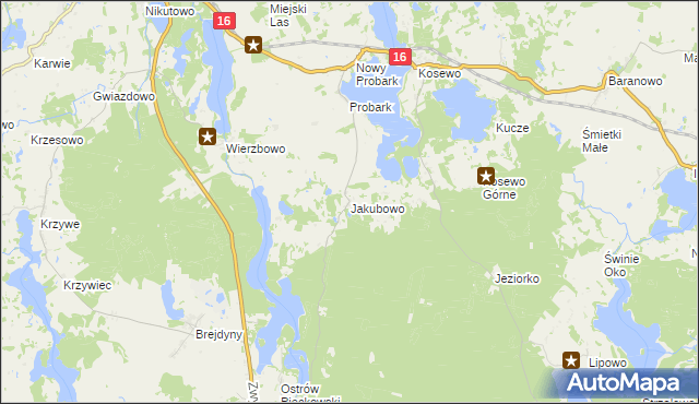 mapa Jakubowo gmina Piecki, Jakubowo gmina Piecki na mapie Targeo