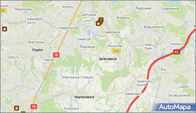 mapa Jankowice gmina Świerklany, Jankowice gmina Świerklany na mapie Targeo