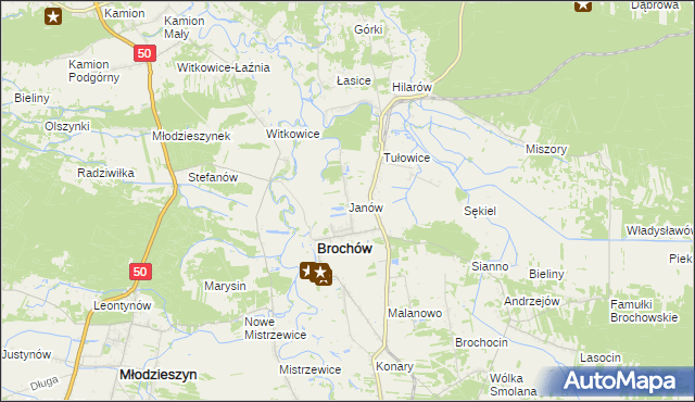 mapa Janów gmina Brochów, Janów gmina Brochów na mapie Targeo
