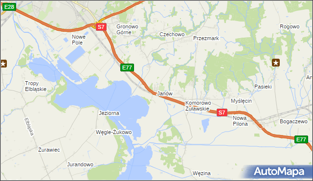 mapa Janów gmina Elbląg, Janów gmina Elbląg na mapie Targeo
