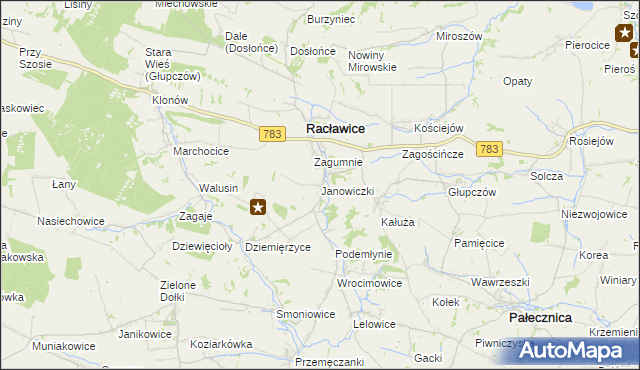 mapa Janowiczki gmina Racławice, Janowiczki gmina Racławice na mapie Targeo