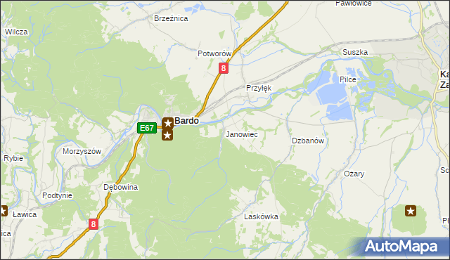 mapa Janowiec gmina Bardo, Janowiec gmina Bardo na mapie Targeo
