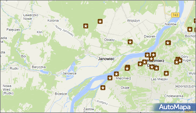 mapa Janowiec powiat puławski, Janowiec powiat puławski na mapie Targeo